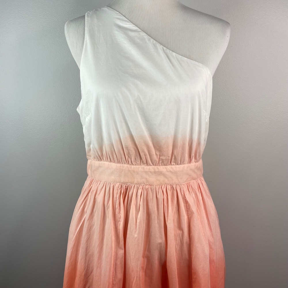 Boden NWT Ora Ombre One Shoulder Midi Dress Orange White Dip Dye Womens 6 cotton - Picture 5 of 14